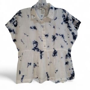 Rachel Zoe White & Blue Tie-Dyed Sleeveless Skirted Top Women's‎ XS